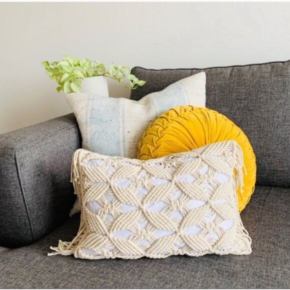 Macrame Fringe Lumbar Pillow Sham Cover 12” x 18” - Picture 1 of 5